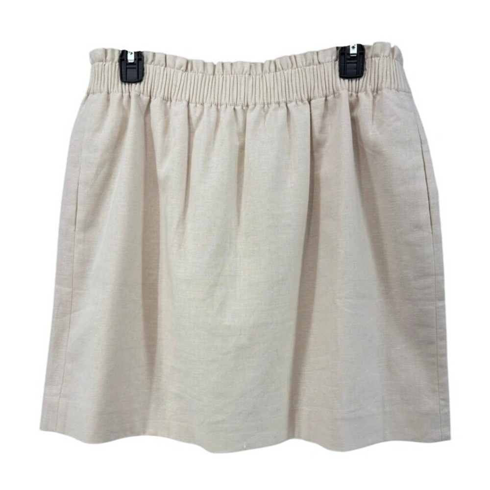 J.Crew‎ Mini Skirt Womens 12 Beige Linen Cotton Paperbag Waist Pockets Career